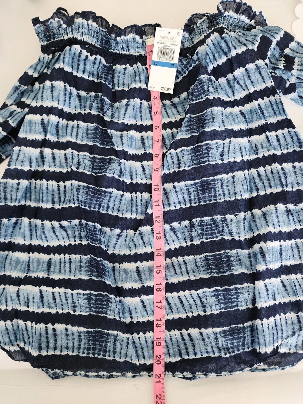 MICHAEL Michael Kors Blue White Tie Dye Off Shoulder Top XL NWT